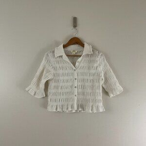 Anthropologie Maeve Smocked Button-Front Top in Vanilla Size Small